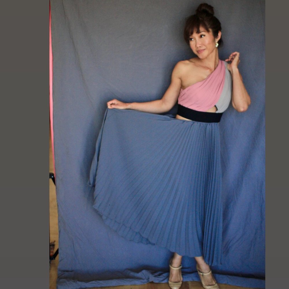 Three Floor one shoulder c cutout pleated dress